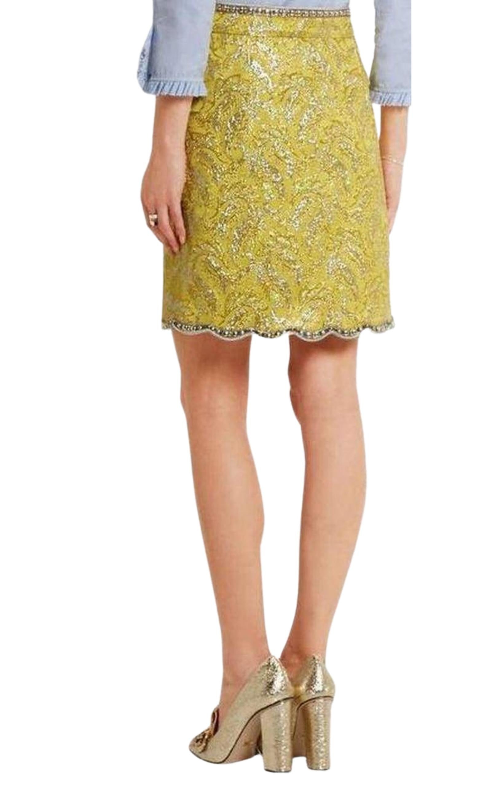 Yellow Brocade Jacquard Mini Skirt - 5