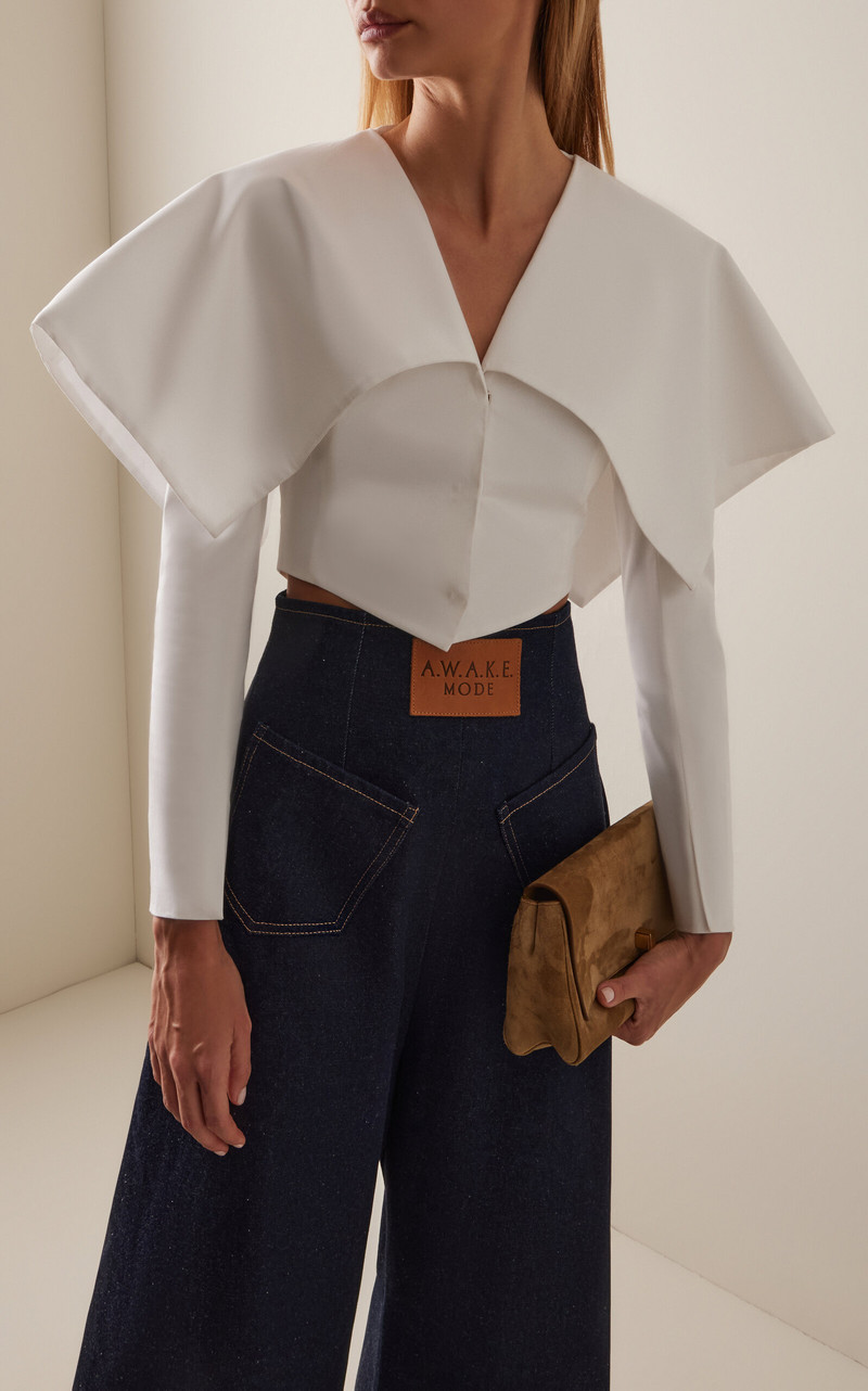 Collared Stretch-Poplin Cropped Blazer white 3