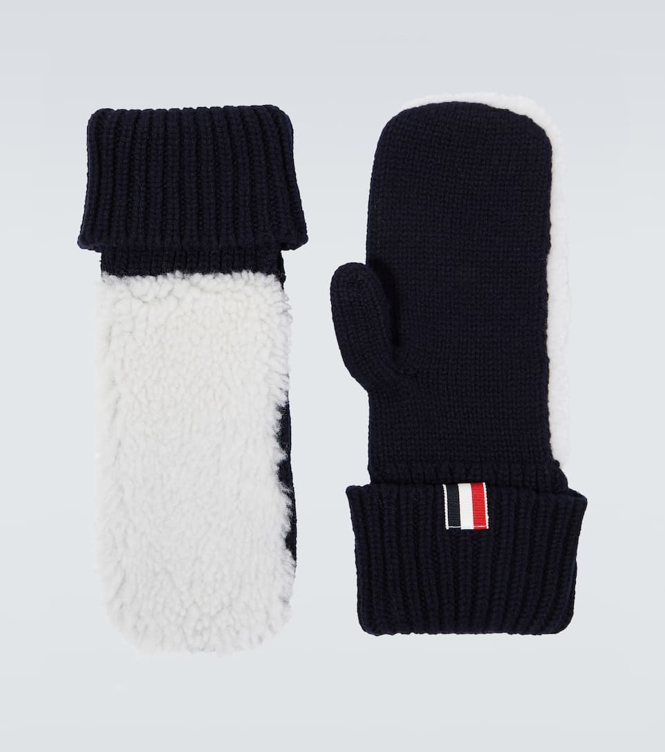 Shearling-trimmed wool mittens - 1
