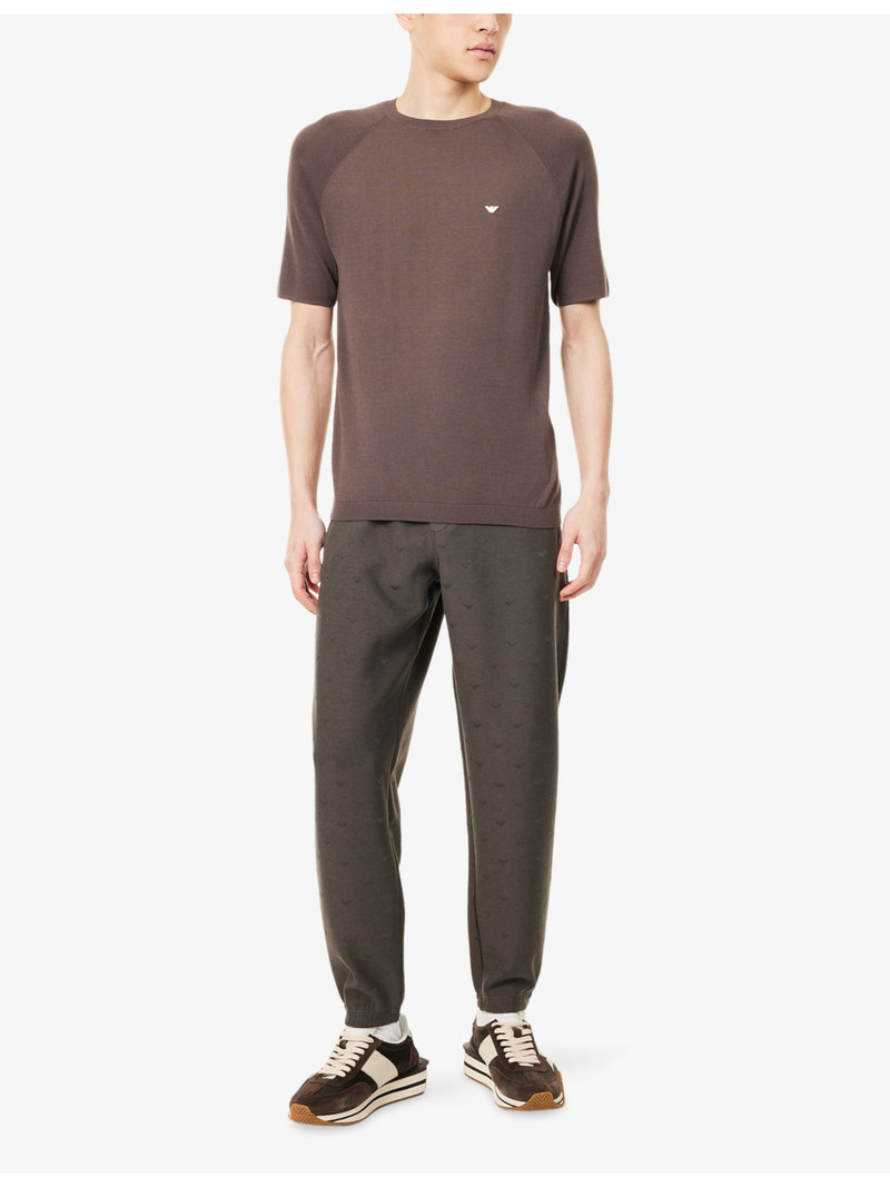 EMPORIO ARMANI Eagle Logo-Embroidered Cotton-Jersey Jogging Bottoms outlook