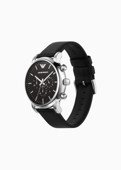 EMPORIO ARMANI Chronograph Black Leather Watch outlook