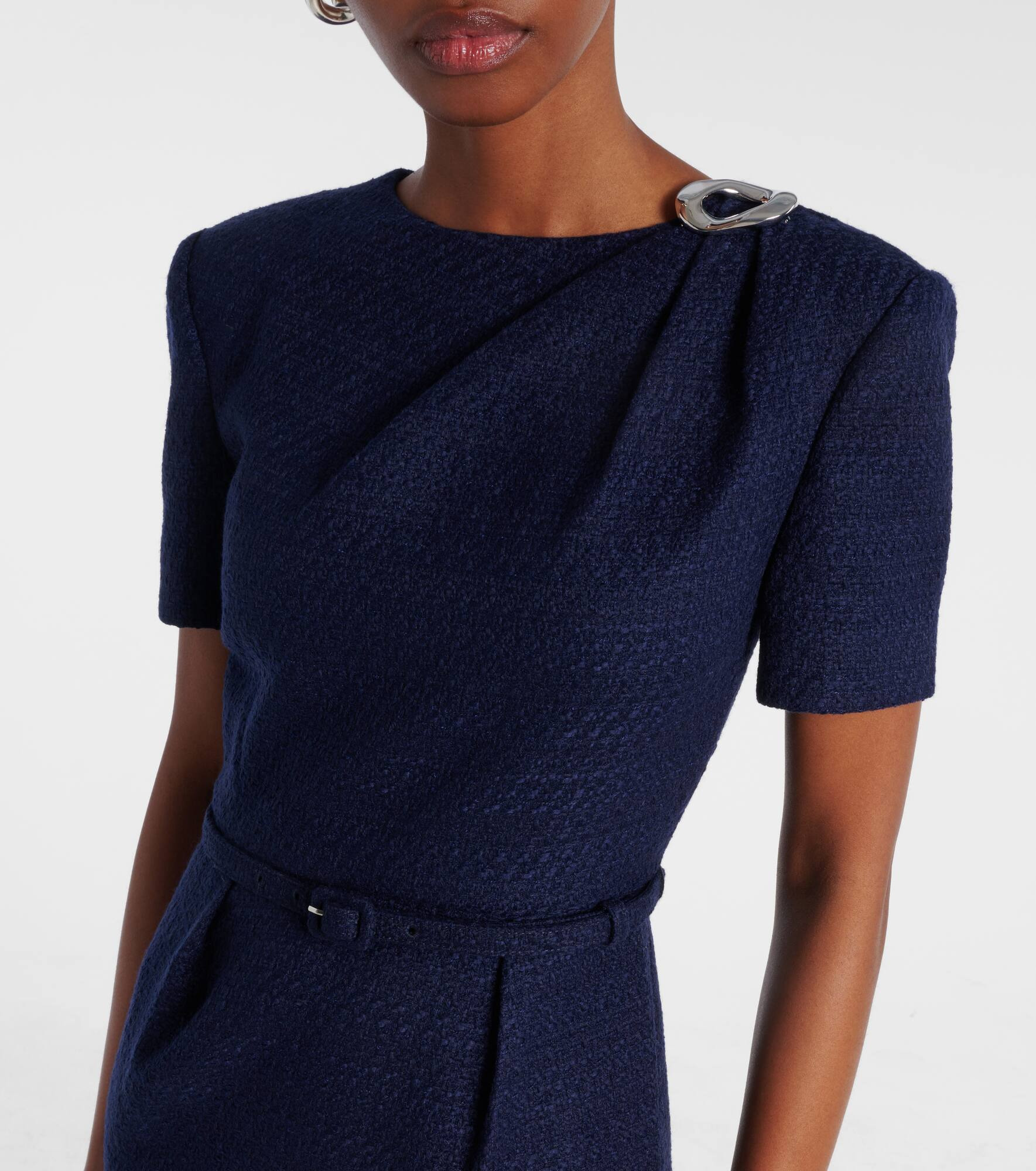 Belted bouclé midi dress - 4