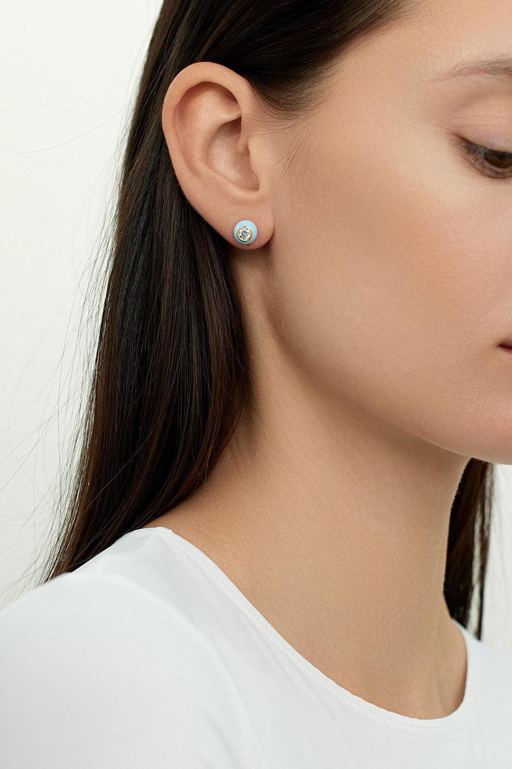 Medium Navy Audrey Diamond Stud Earrings - 2