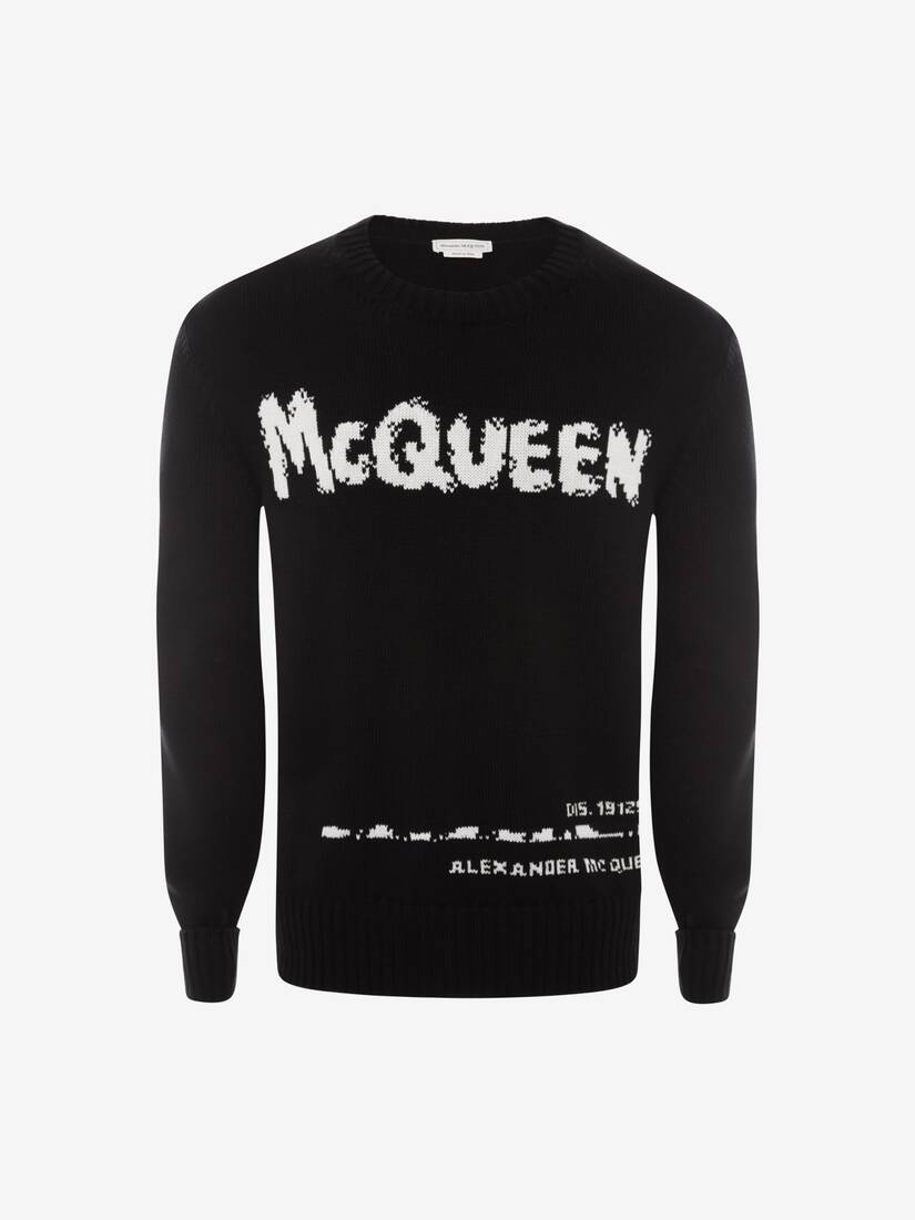 Men's McQueen Graffiti Crew Neck Sweater in Black - 1