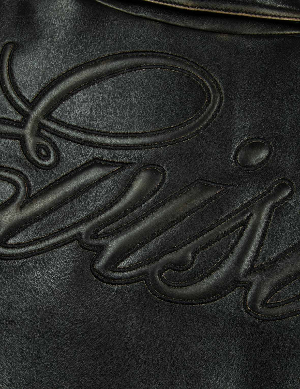 SEAGULL EMBROIDERY AND LOGO APPLIQUÉ FASHION FIT LEATHER JACKET - 6