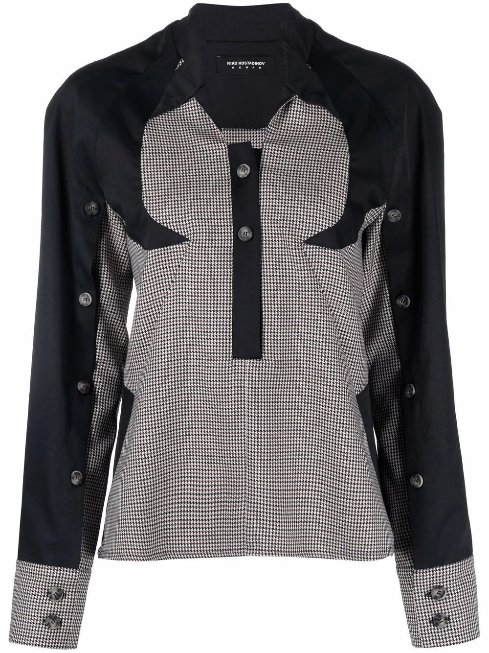 two-tone houndstooth-pattern blouse - 1