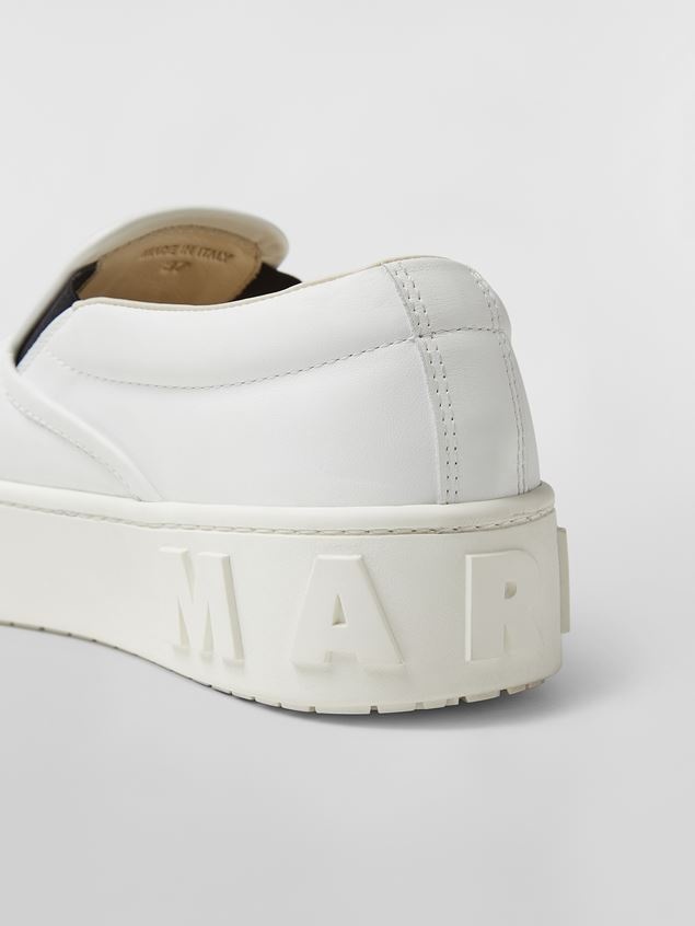 WHITE CALFSKIN SLIP-ON SNEAKER WITH RAISED MAXI MARNI LOGO - 5