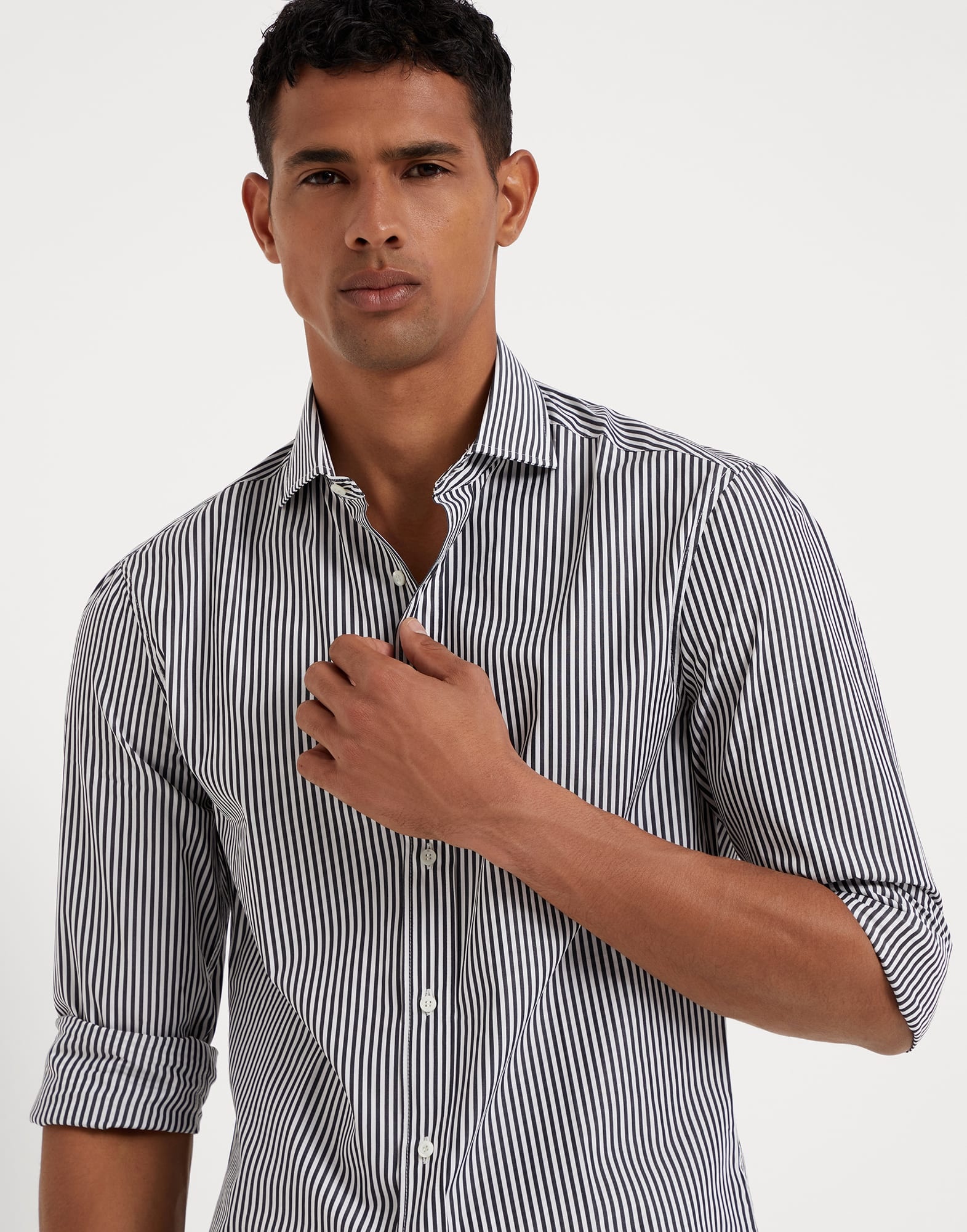 Striped poplin slim fit shirt with spread collar - 3