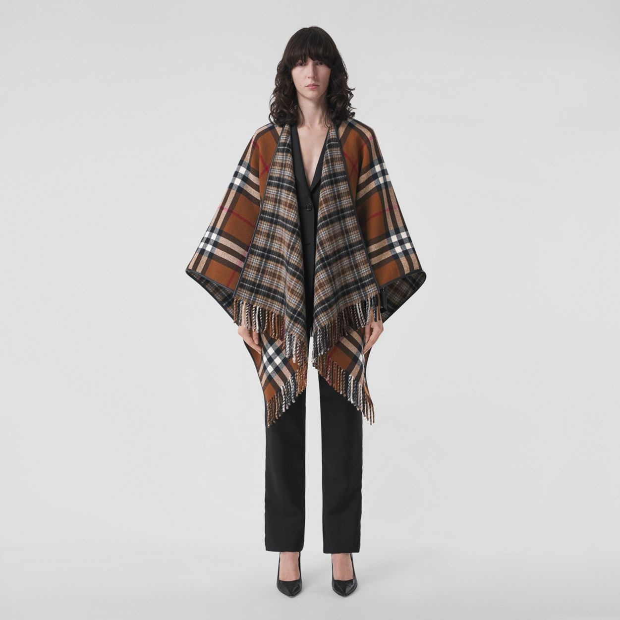 Reversible Check Wool Cape - 2
