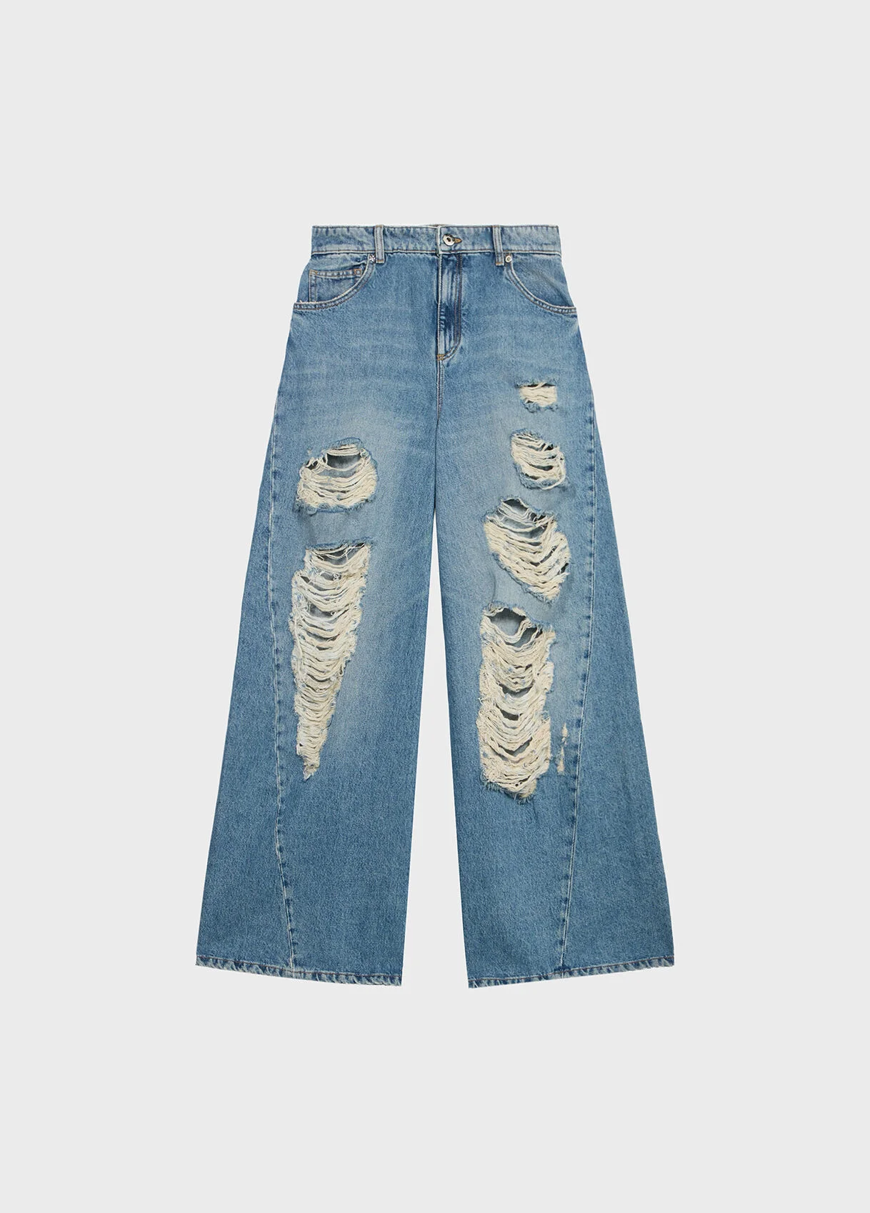 DESTROYED SUPERWIDE-LEG JEANS WITH SCALLOPED LACE DETAILS - 1
