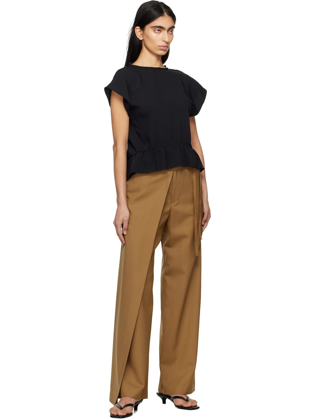 Tan Tailoring Wool Canvas Tie Trousers - 4