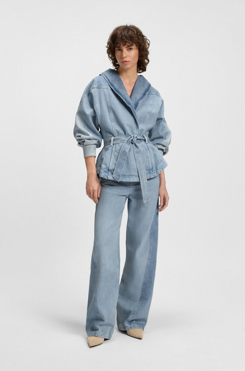 BOSS PEPLUM-HEM JACKET IN BLUE RIGID DENIM WITH BELT outlook