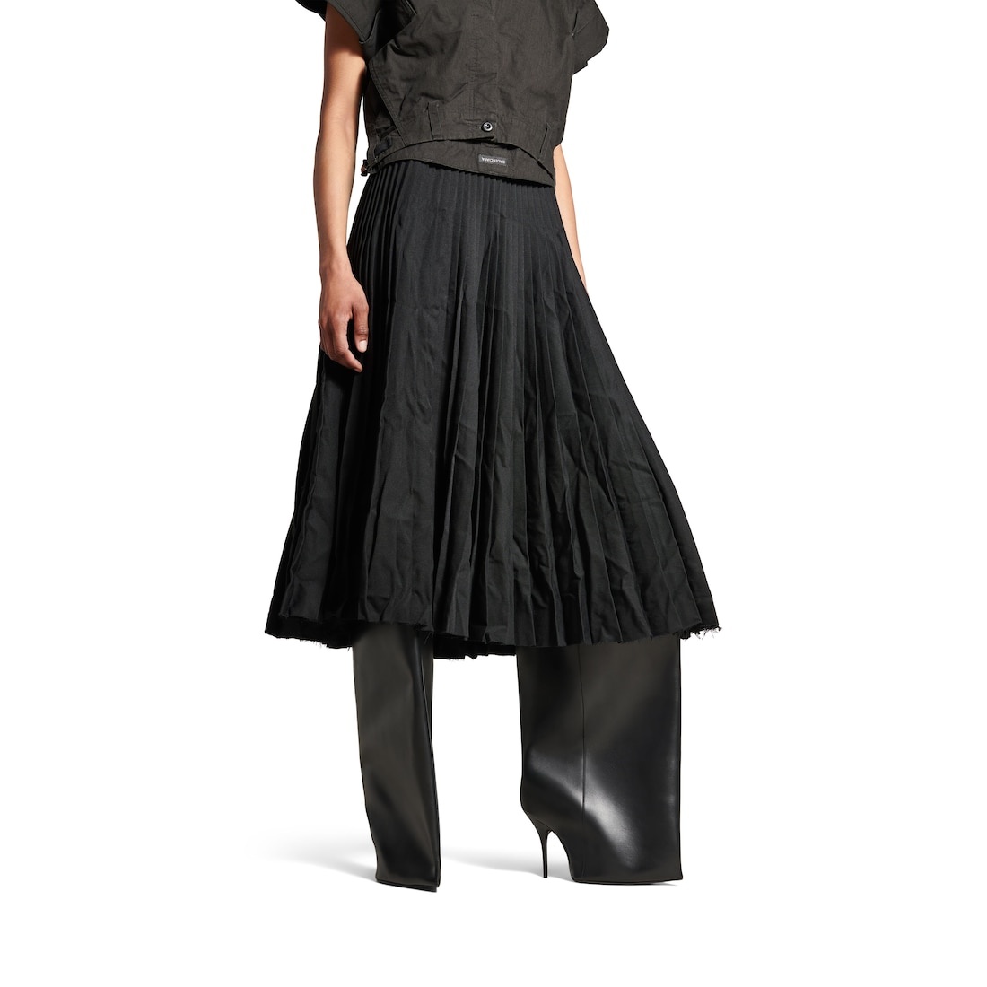 バレンシアガ Balenciaga Creased Pleated Skirt BALENCIAGA Women's Creased Pleated Skirt in Black | REVERSIBLE