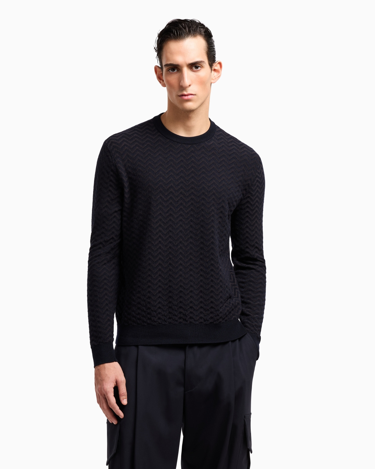 PLATED CHEVRON VIRGIN WOOL, CREW-NECK JUMPER - 4
