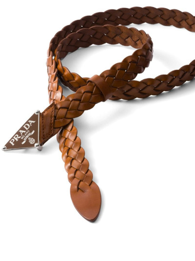 Prada logo-plaque leather braided belt outlook