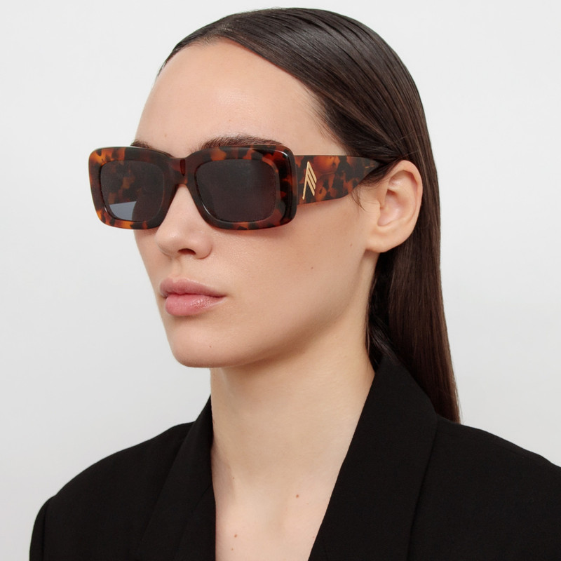 LINDA FARROW Marfa Rectangular Sunglasses in Tortoiseshell and Blue Lenses outlook