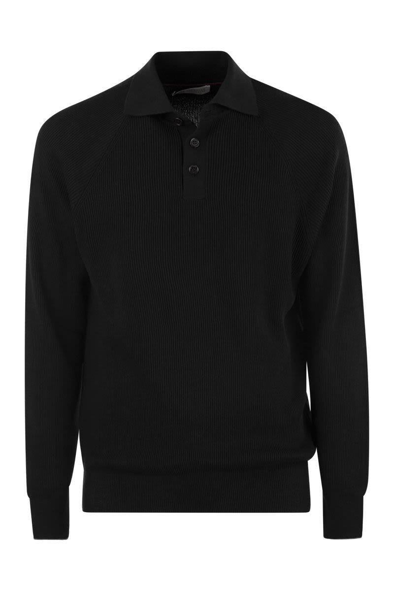 Brunello Cucinelli BRUNELLO CUCINELLI COTTON RIB KNIT POLO SHIRT WITH LONG RAGLAN SLEEVE - 1