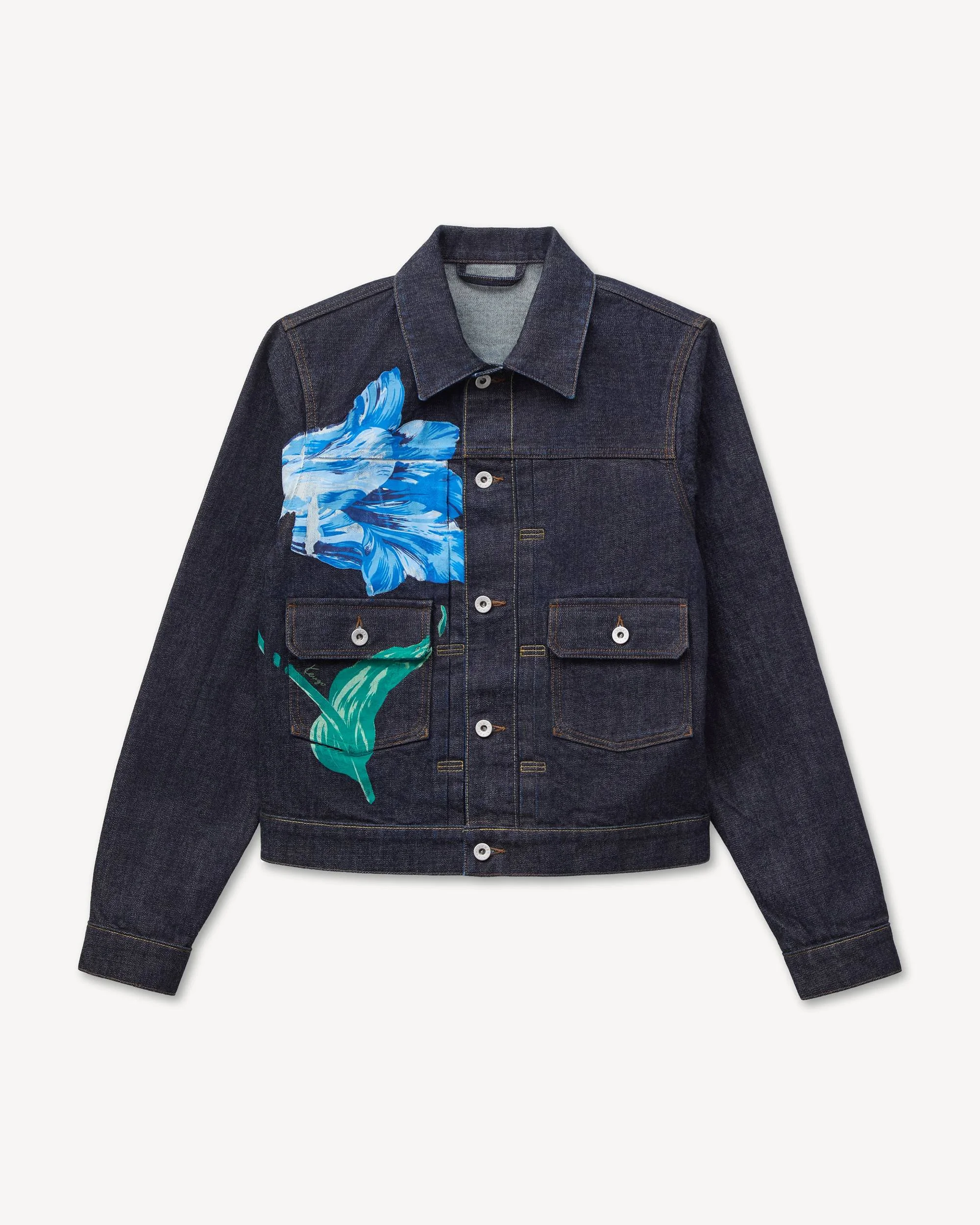'KENZO Tulip' slim pleated trucker jacket in japanese denim - 1