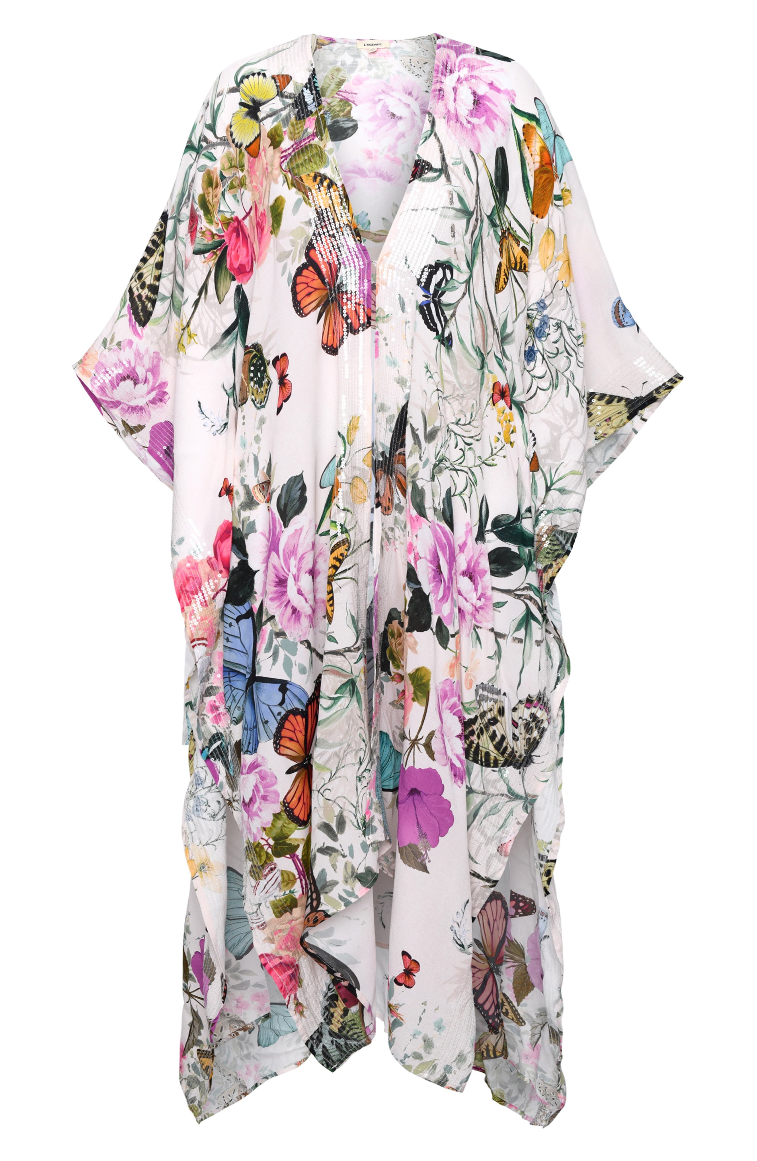 L'AGENCE Kara Butterfly Print Cover-Up Wrap in Ivory at Nordstrom - 3