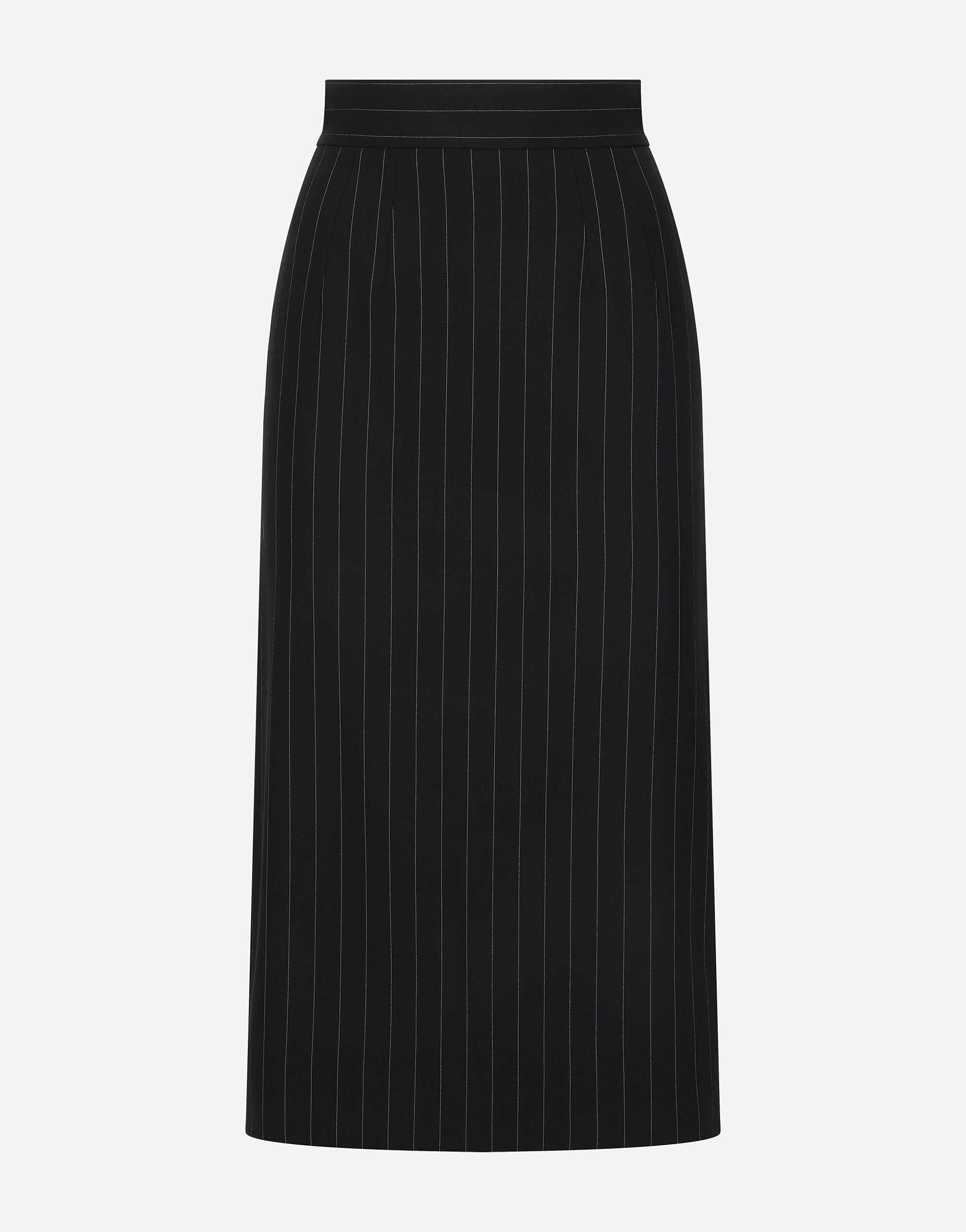 Pinstripe wool calf-length skirt - 1