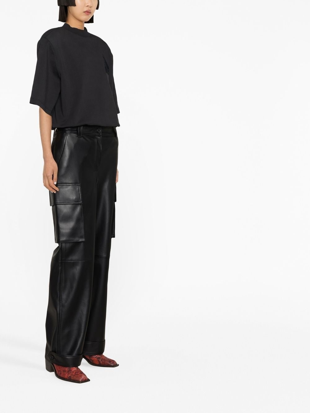 Asha faux-leather straight leg trousers - 3