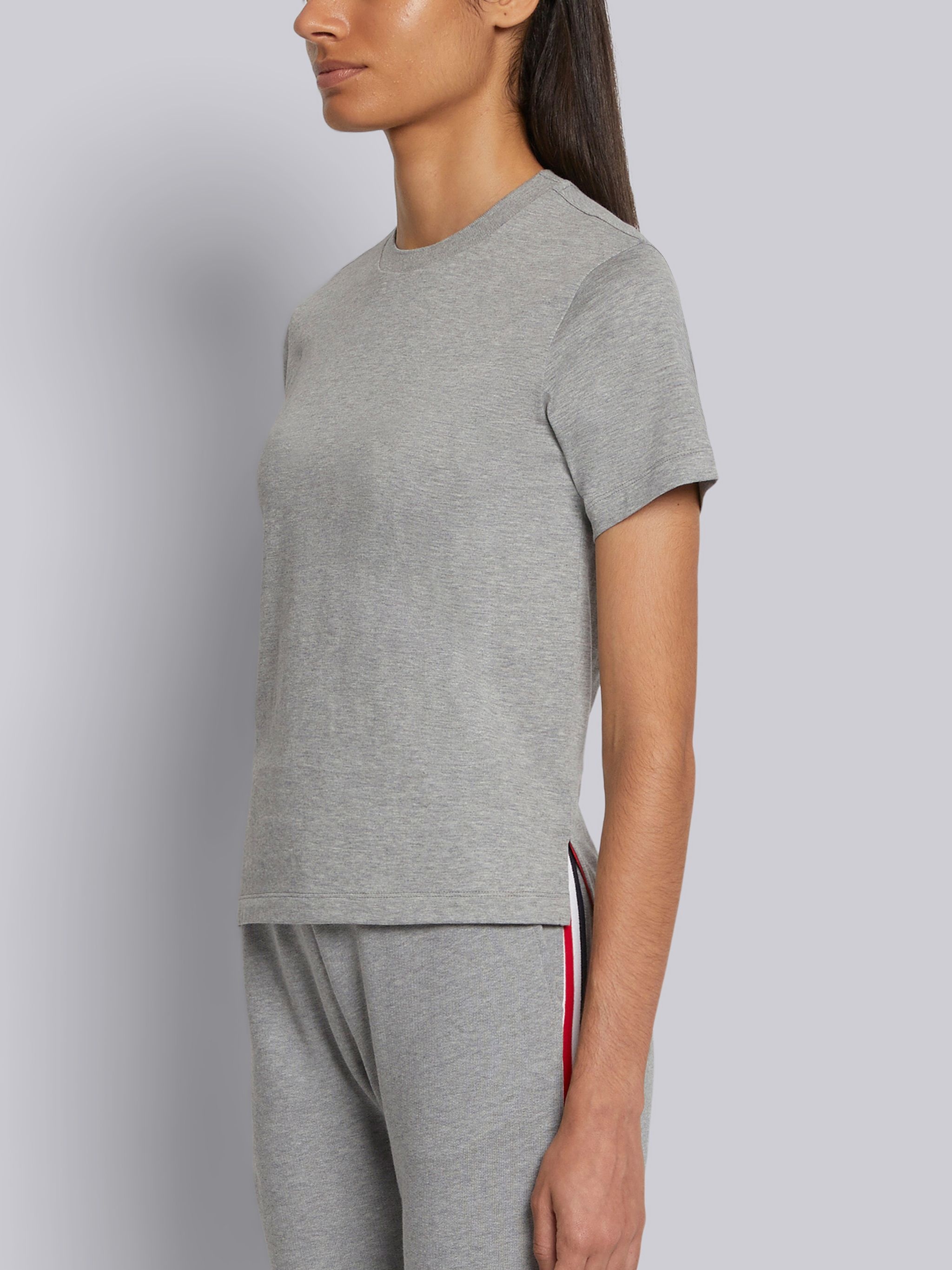 Light Grey Lightweight Jersey Side Slit Relaxed Fit Short Sleeve Tee - 2