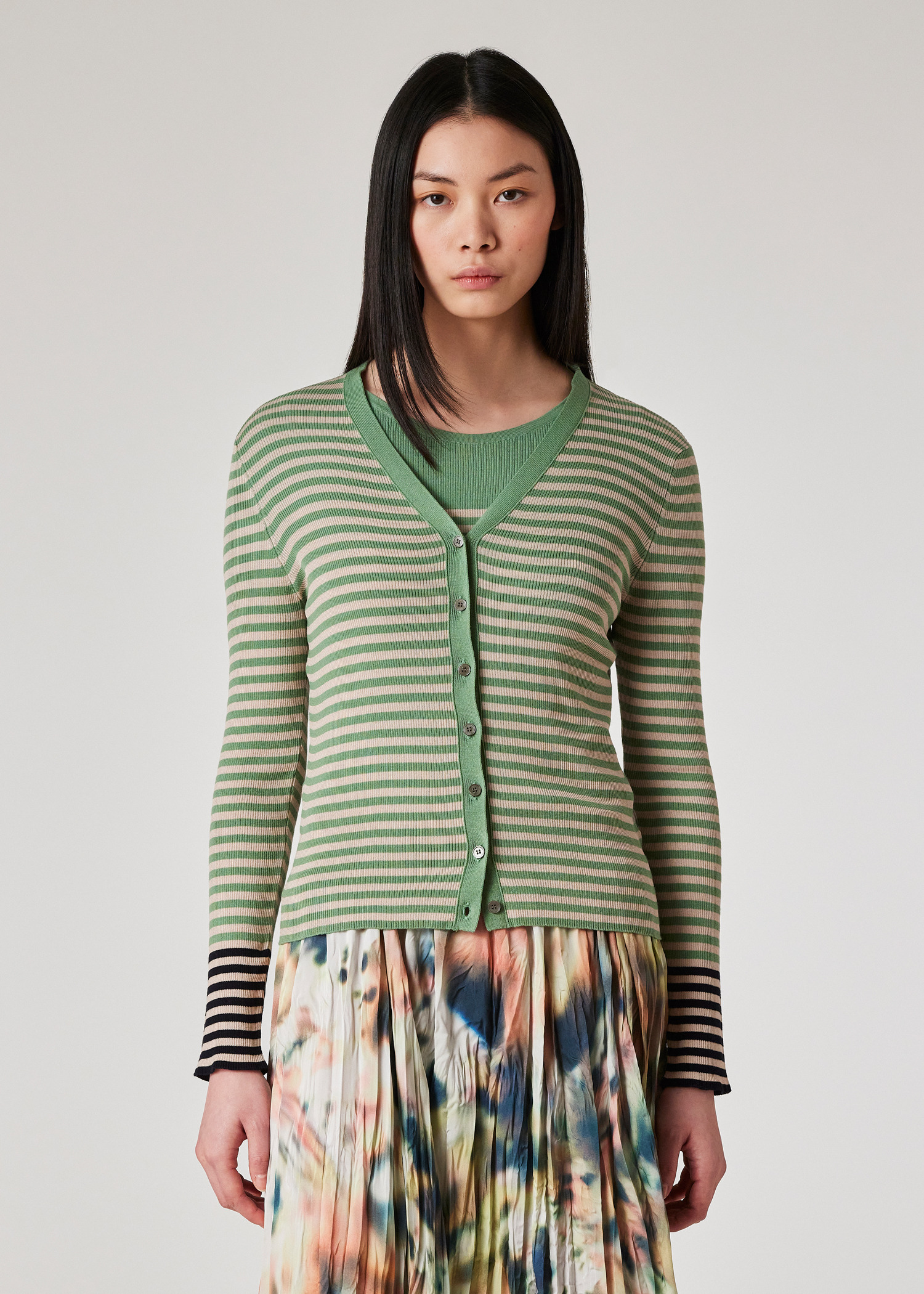 Women's Organic Cotton Green Stripe Cardigan - 3