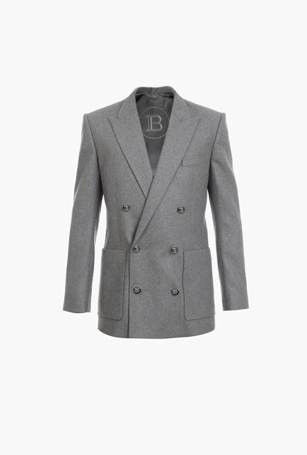 Heather gray wool blazer with double-breasted silver-tone buttoned closure - 1