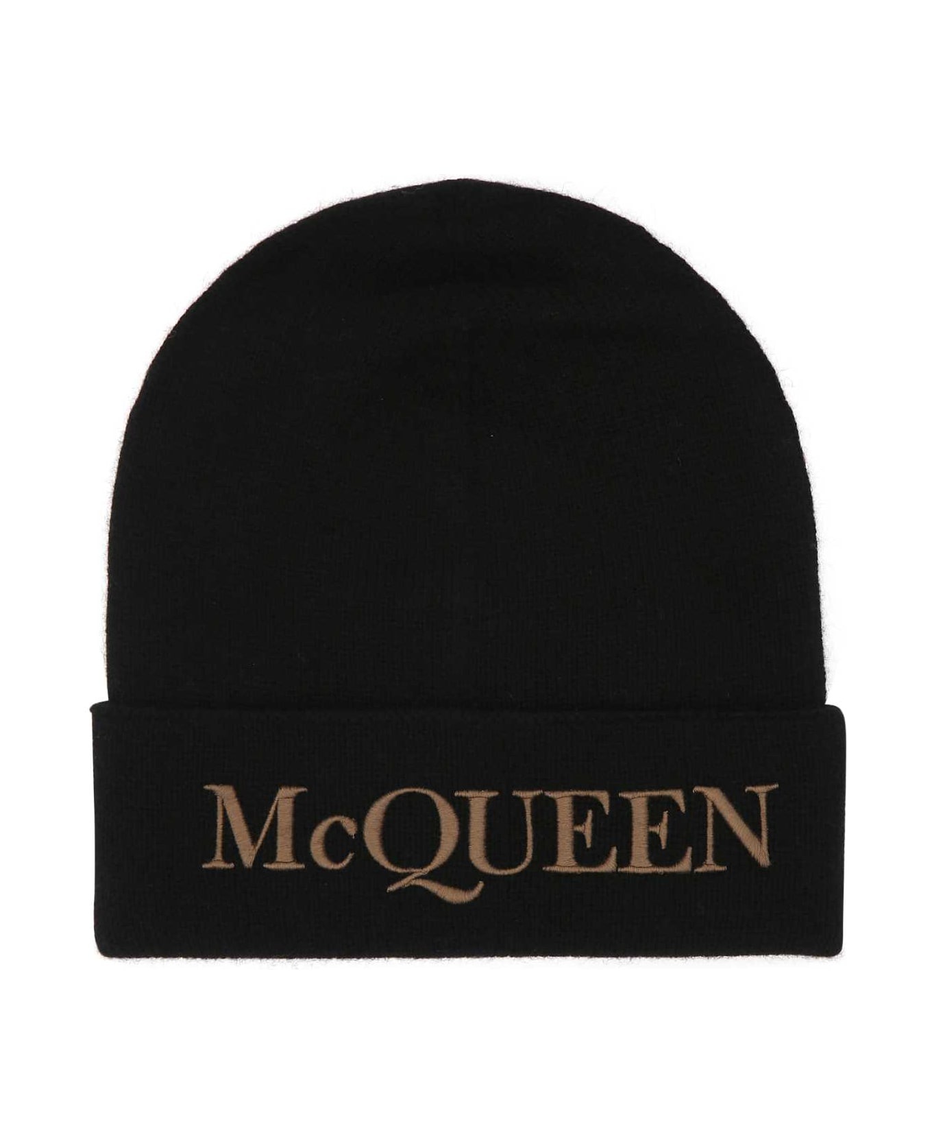 Black Cashmere Beanie Hat - 1