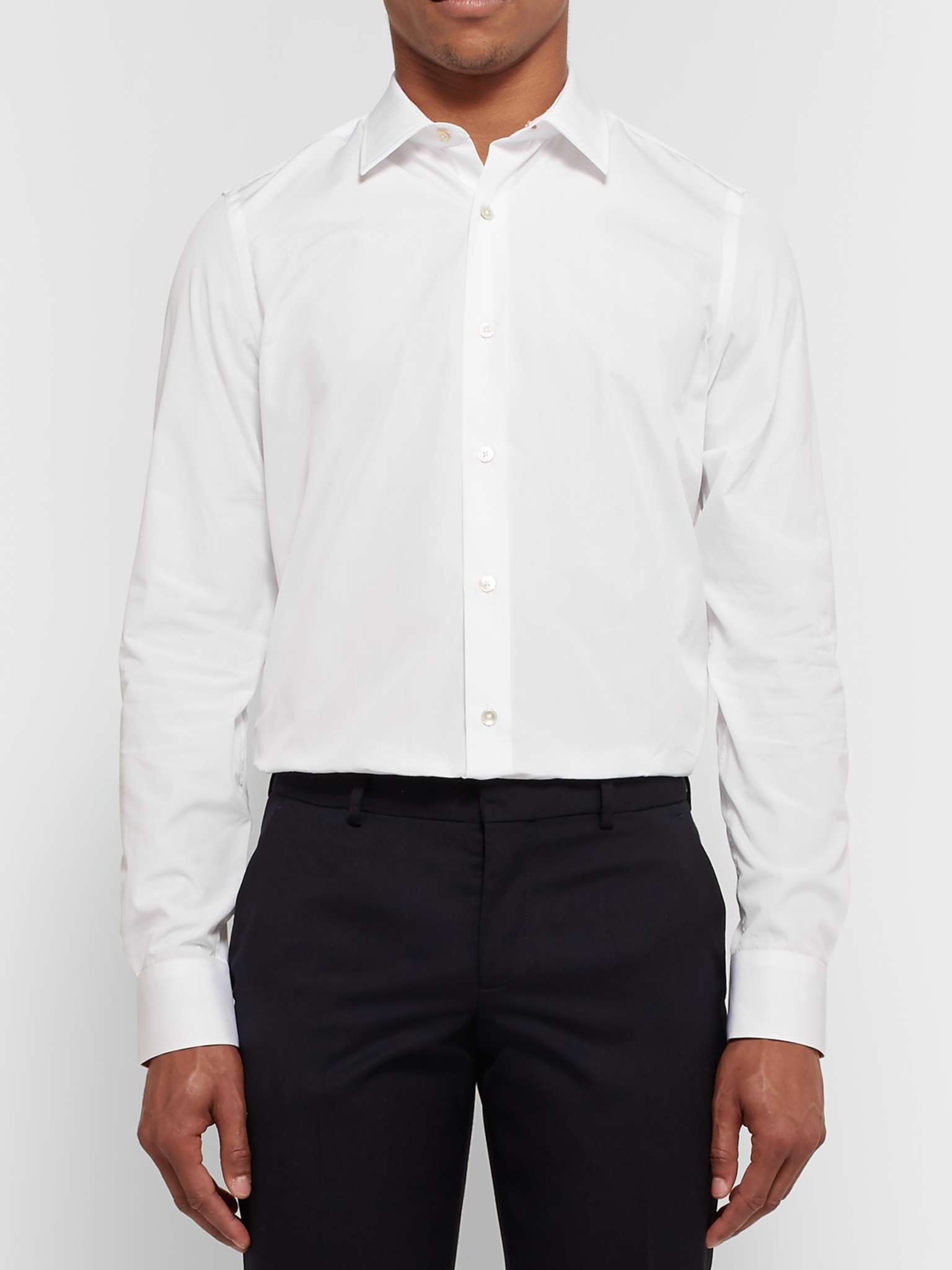 White Slim-Fit Contrast-Cuff Cotton-Poplin Shirt - 1