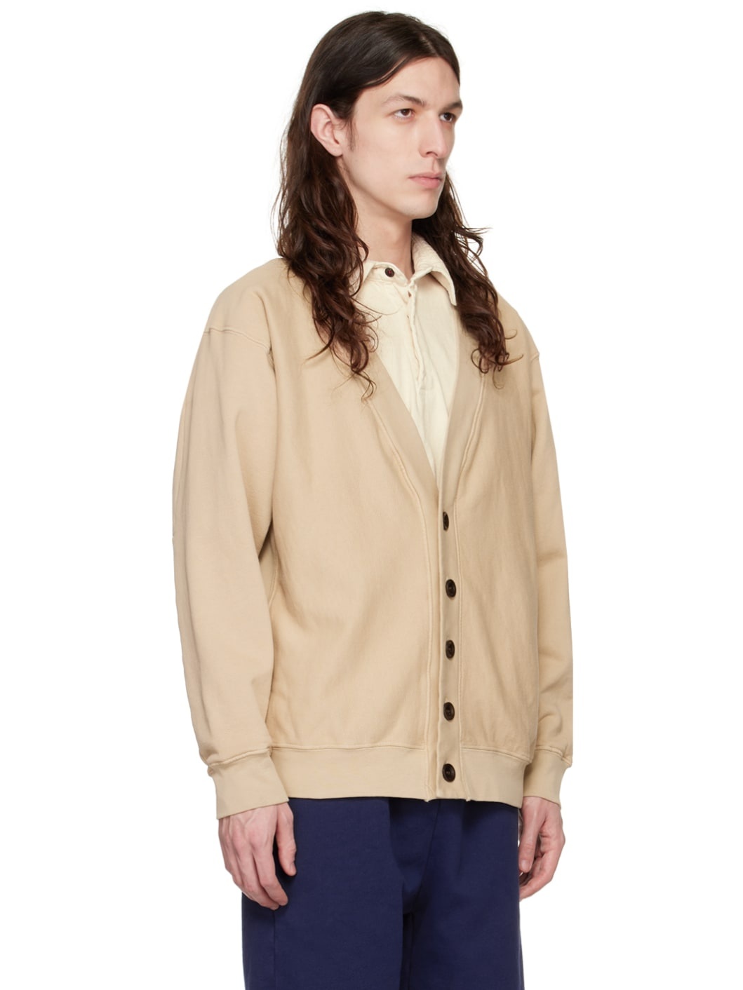 Beige Y-Neck Cardigan - 2
