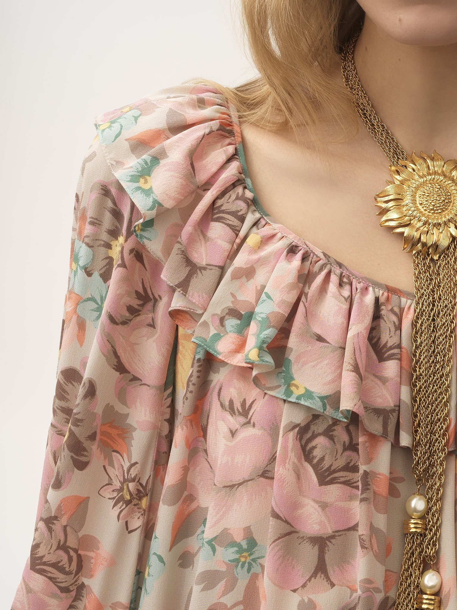 SQUARE-NECK RUFFLED MINI DRESS IN CRÊPE DE CHINE - 7