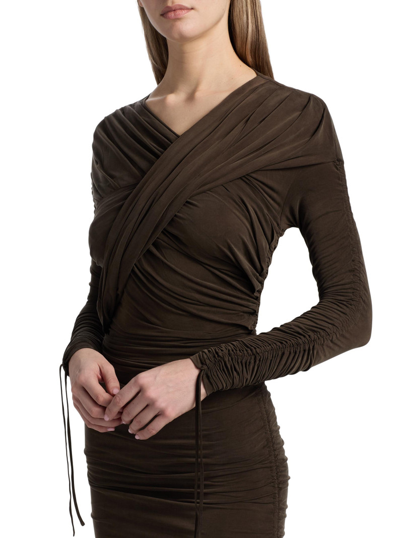 Women's Draped Jersey Midi-Dress - Brown 6