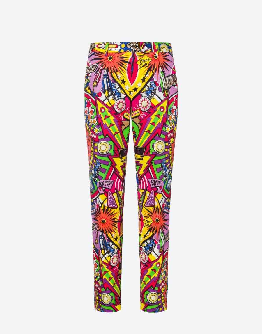 STRETCH GABARDINE PINBALL PRINT TROUSERS - 1