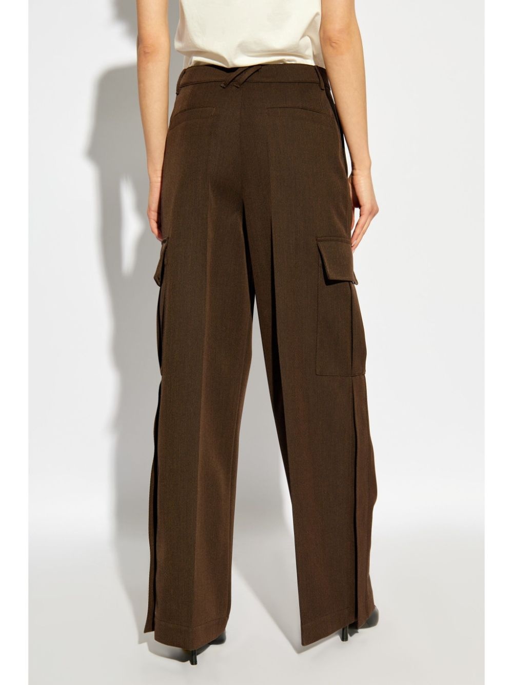 pleat-detail wool cargo trousers - 4