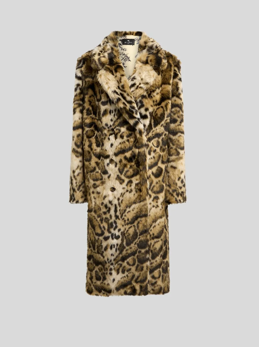 FAUX FUR COAT WITH LEOPARD MOTIF - 1