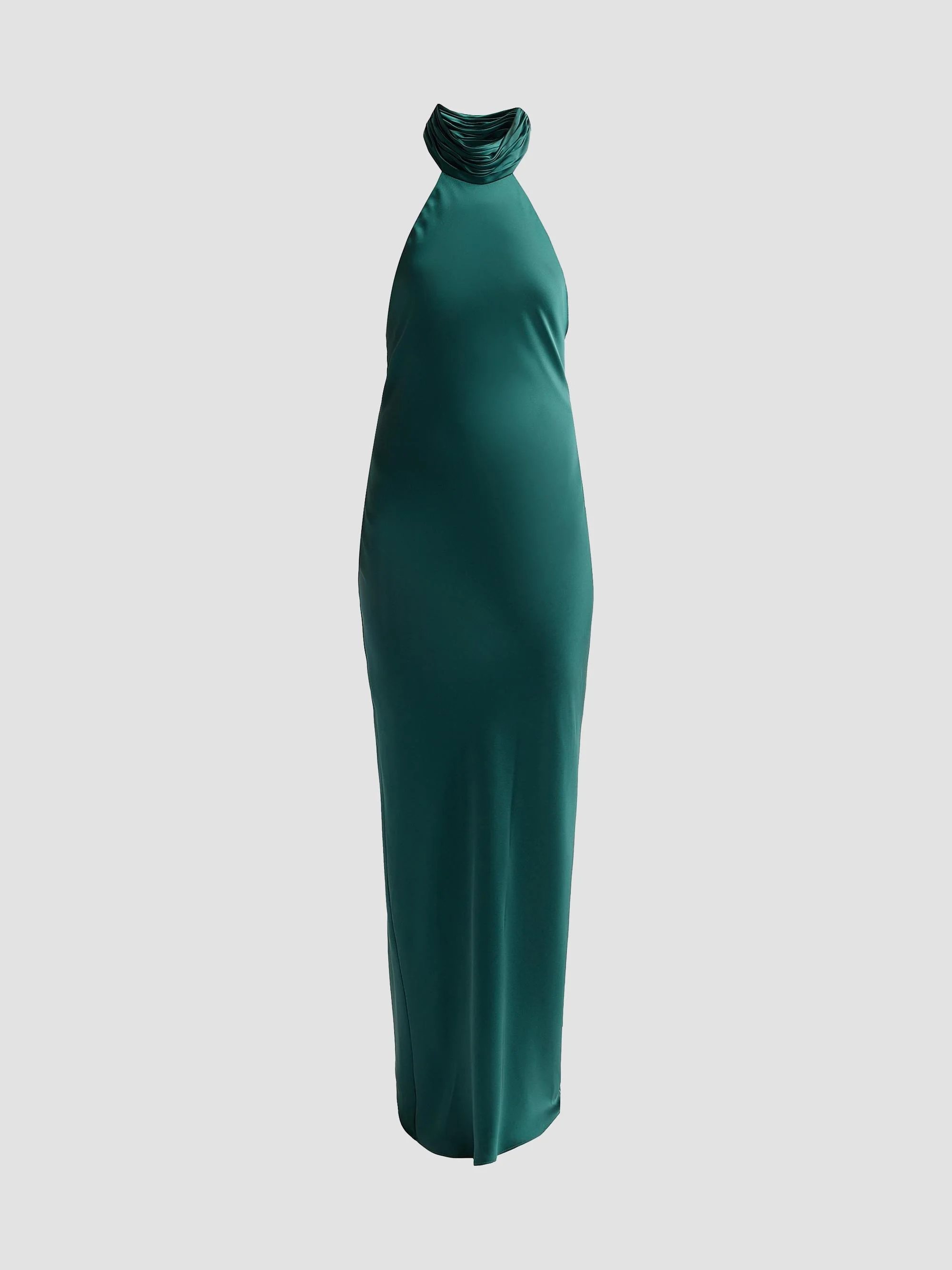 Women's Tatiana High-Neck Satin Gown - Deep Emerald - 1