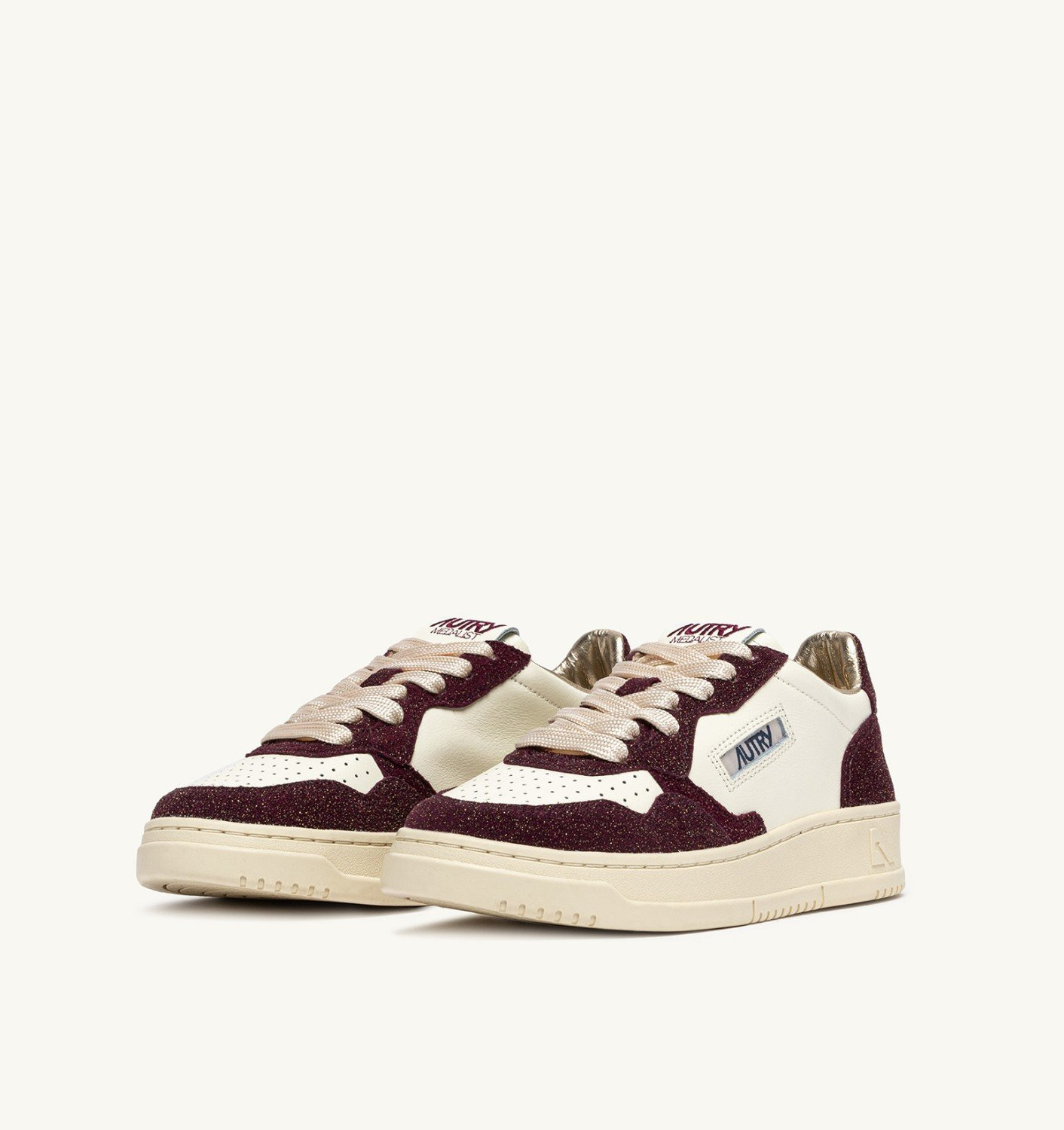 MEDALIST LOW SNEAKERS IN LEATHER MARSHMALLOW AND AMARONE GLITTER - 2