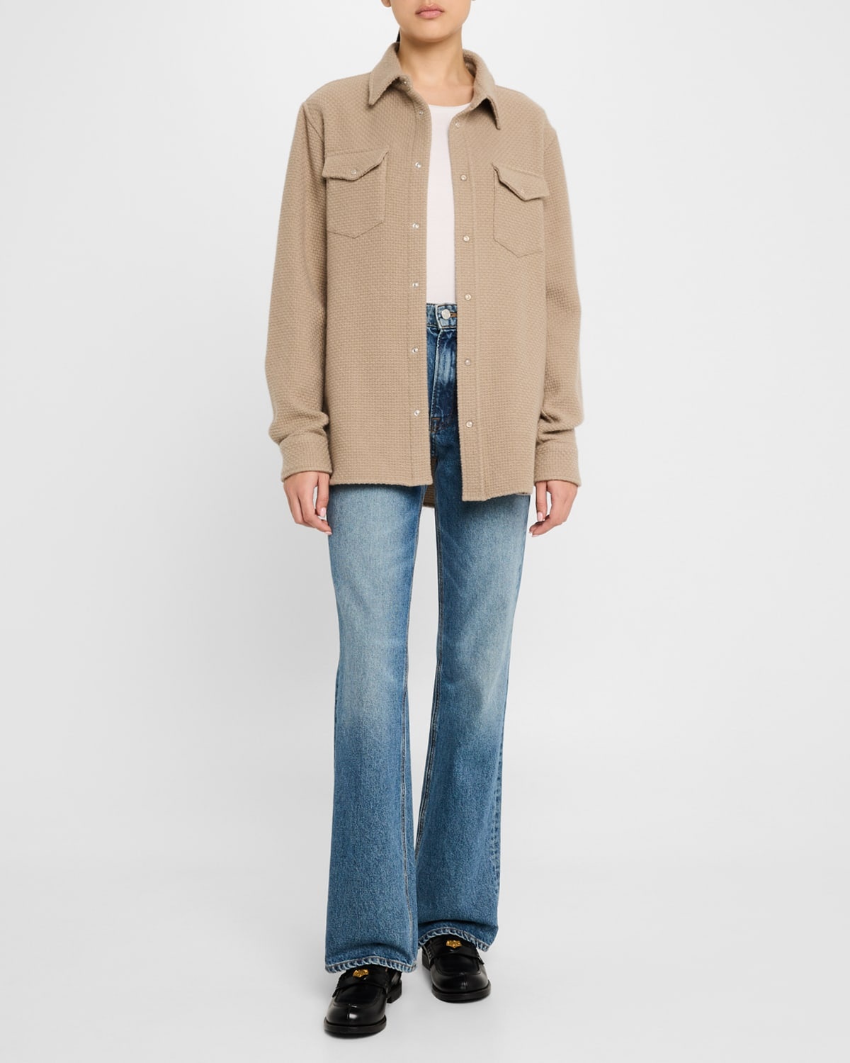 Smoke Waffle Cashmere Shirt Jacket - 2