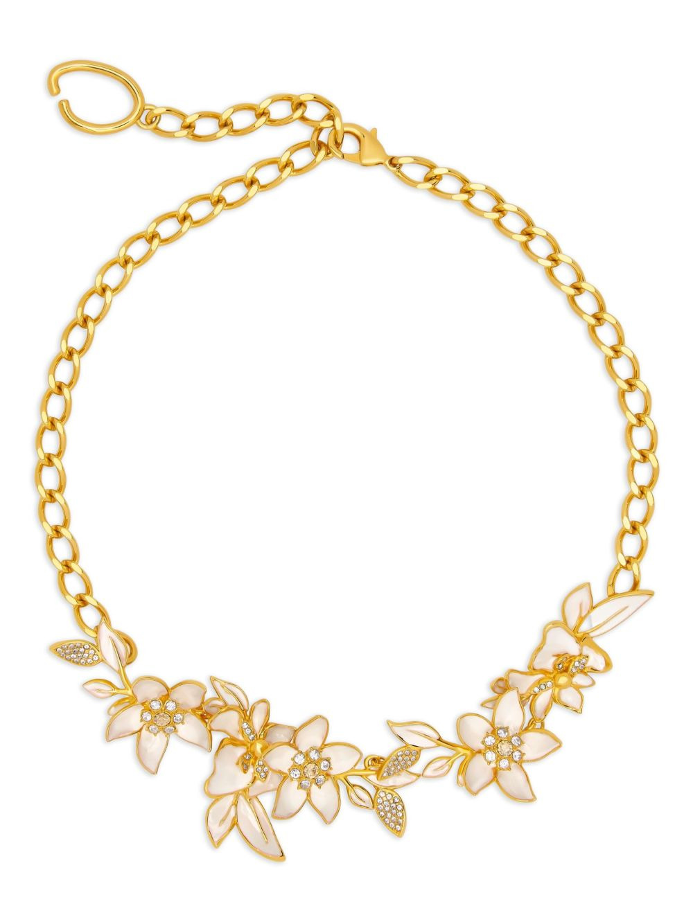 crystal-embellished floral chain necklace - 1
