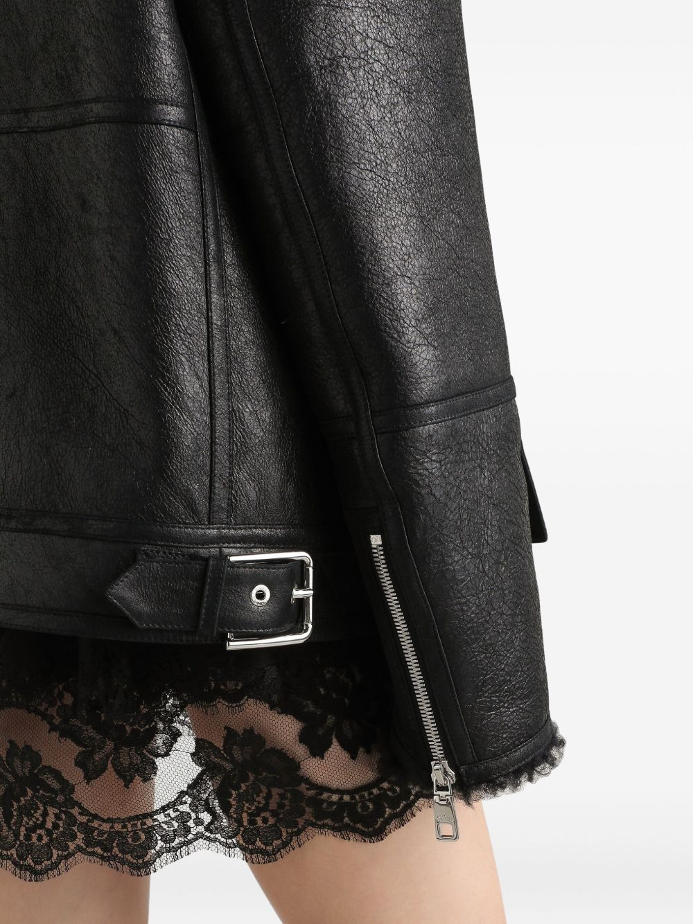 shearling-collar leather jacket - 5