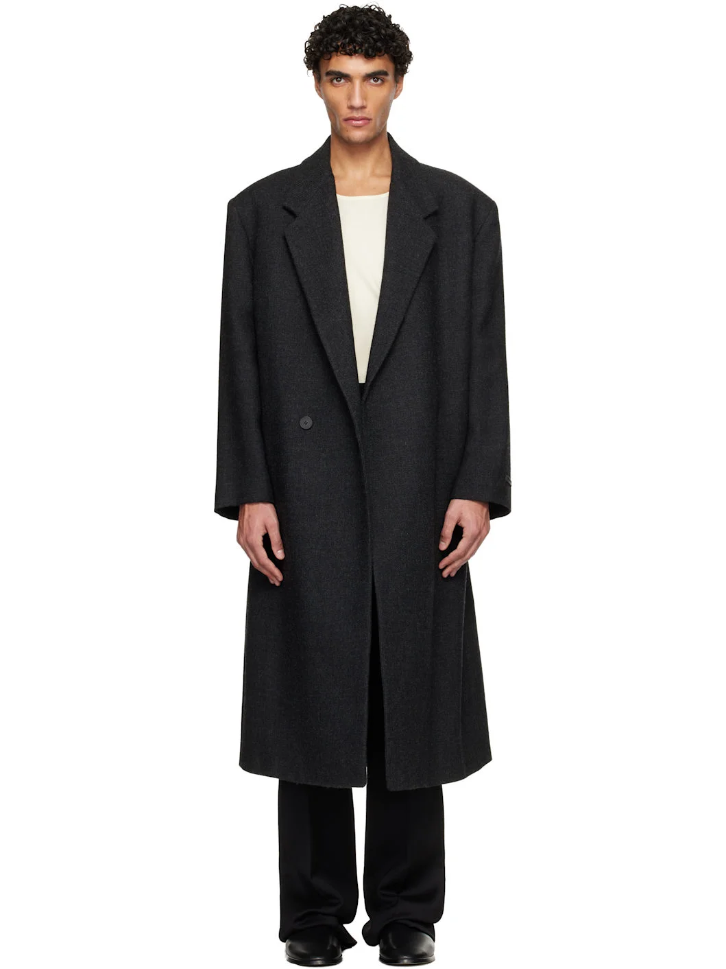 Black Shetland Wool Classic Overcoat - 1