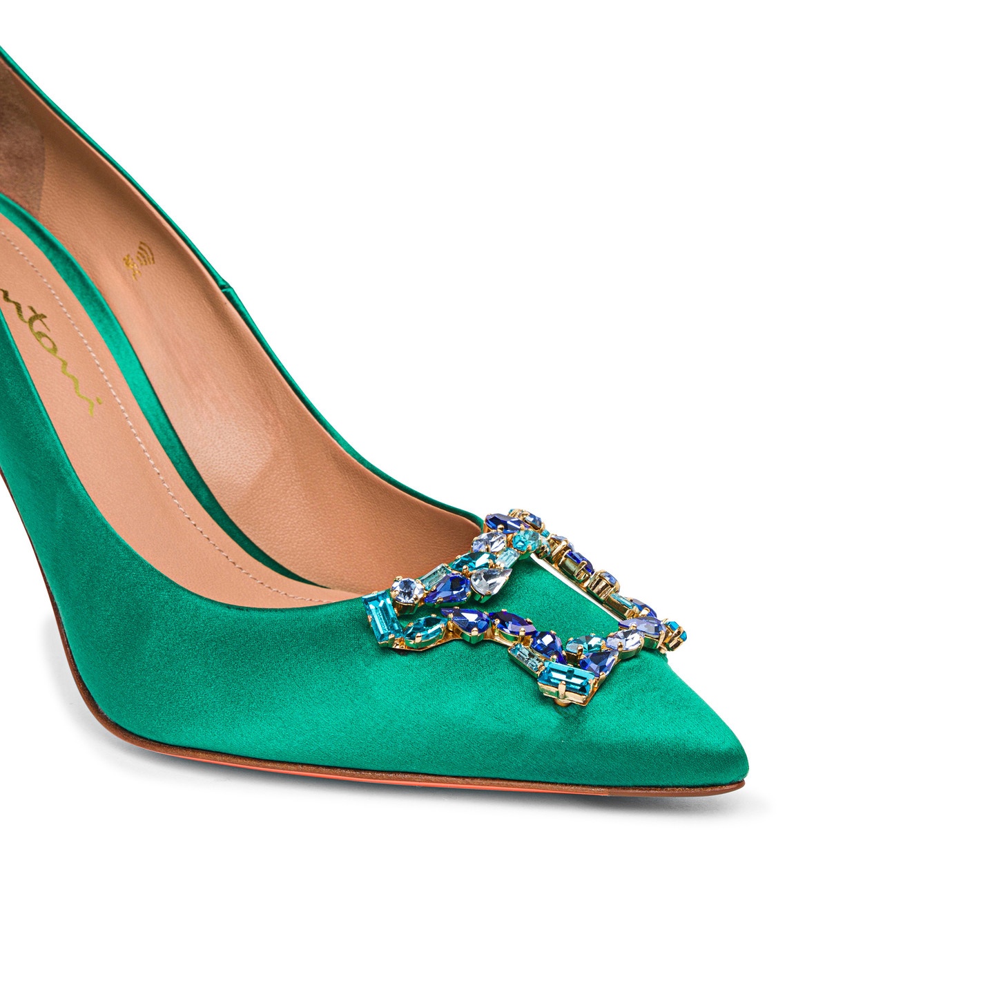 Women's green satin high-heel Santoni Sibille pump - 5