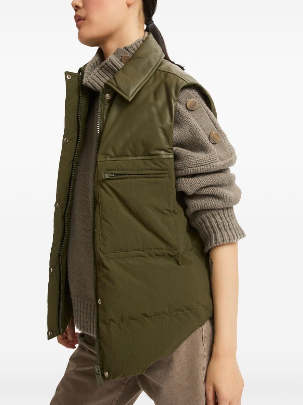 leather-panels down gilet - 4