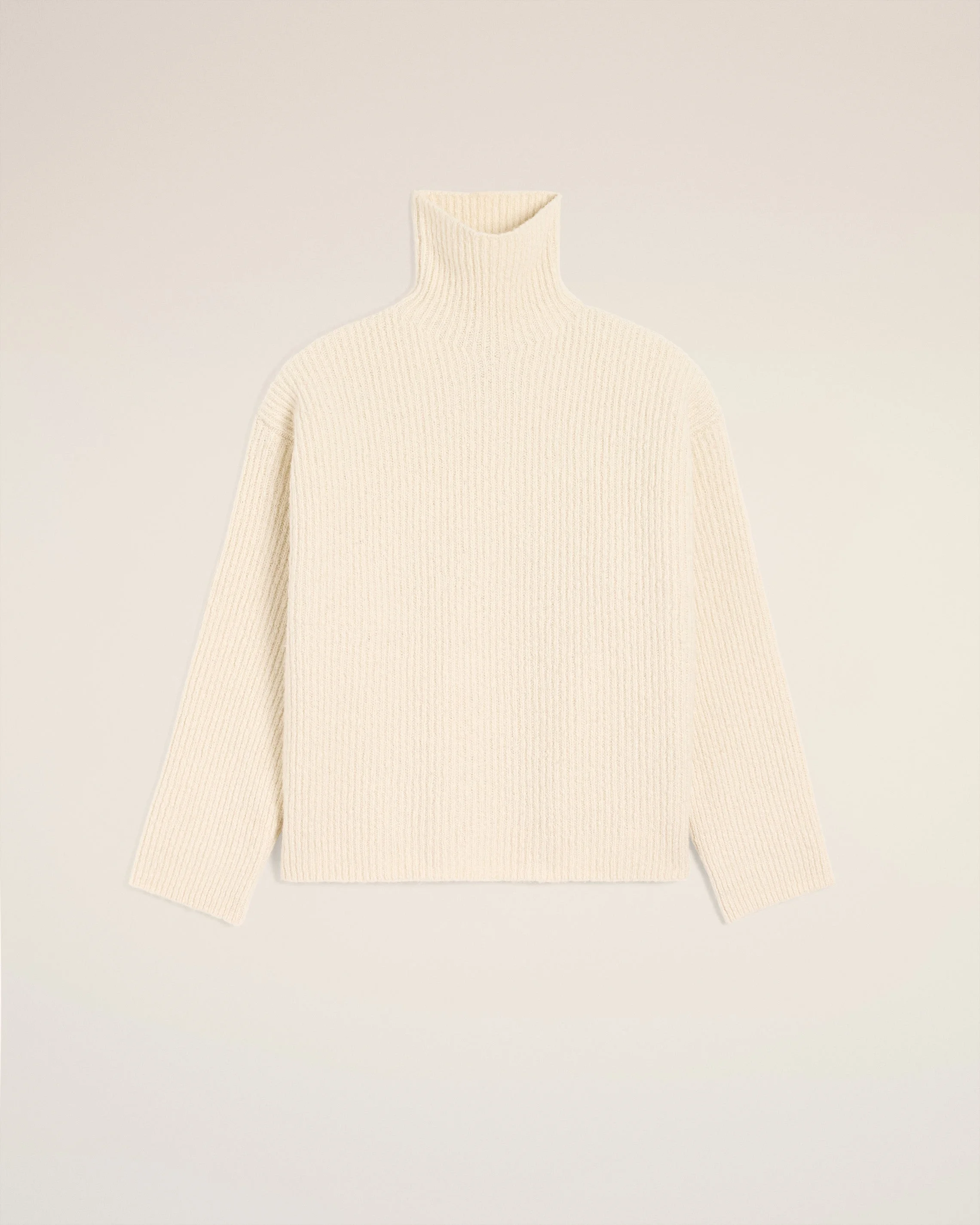WHITE WOOL FUNNEL NECK SWEATER - 1