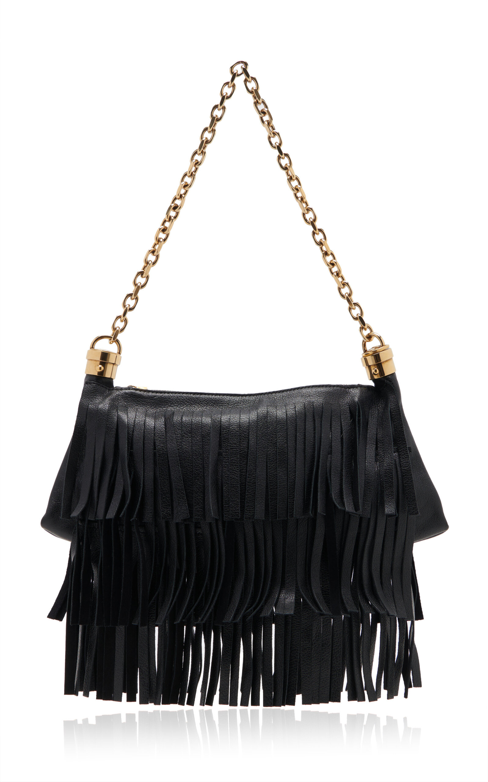 Fringed Leather Foulard Bag black - 4