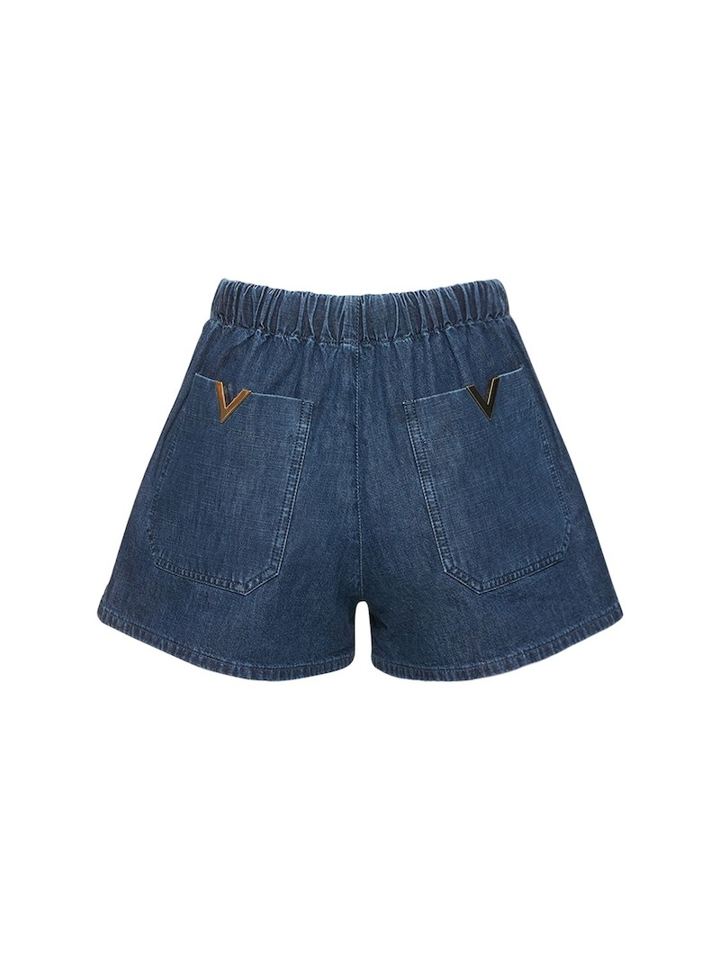 V logo denim chambray mini shorts - 5