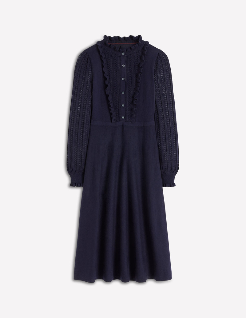 Winifred Frilled Knitted Dress-Navy 1