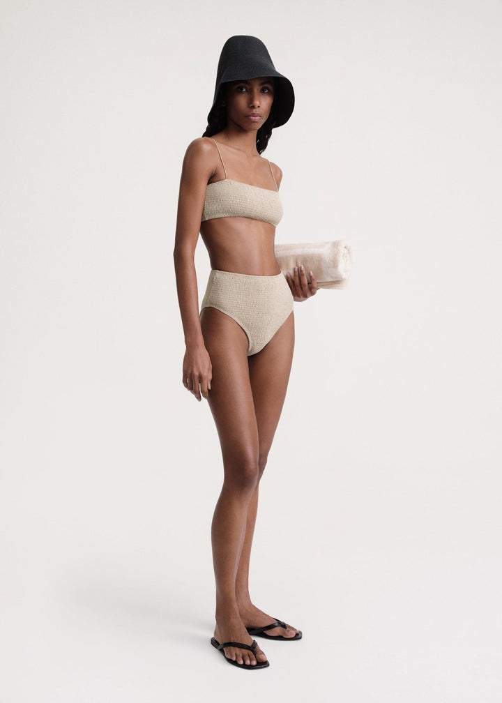 Smocked bikini top overcast beige - 3