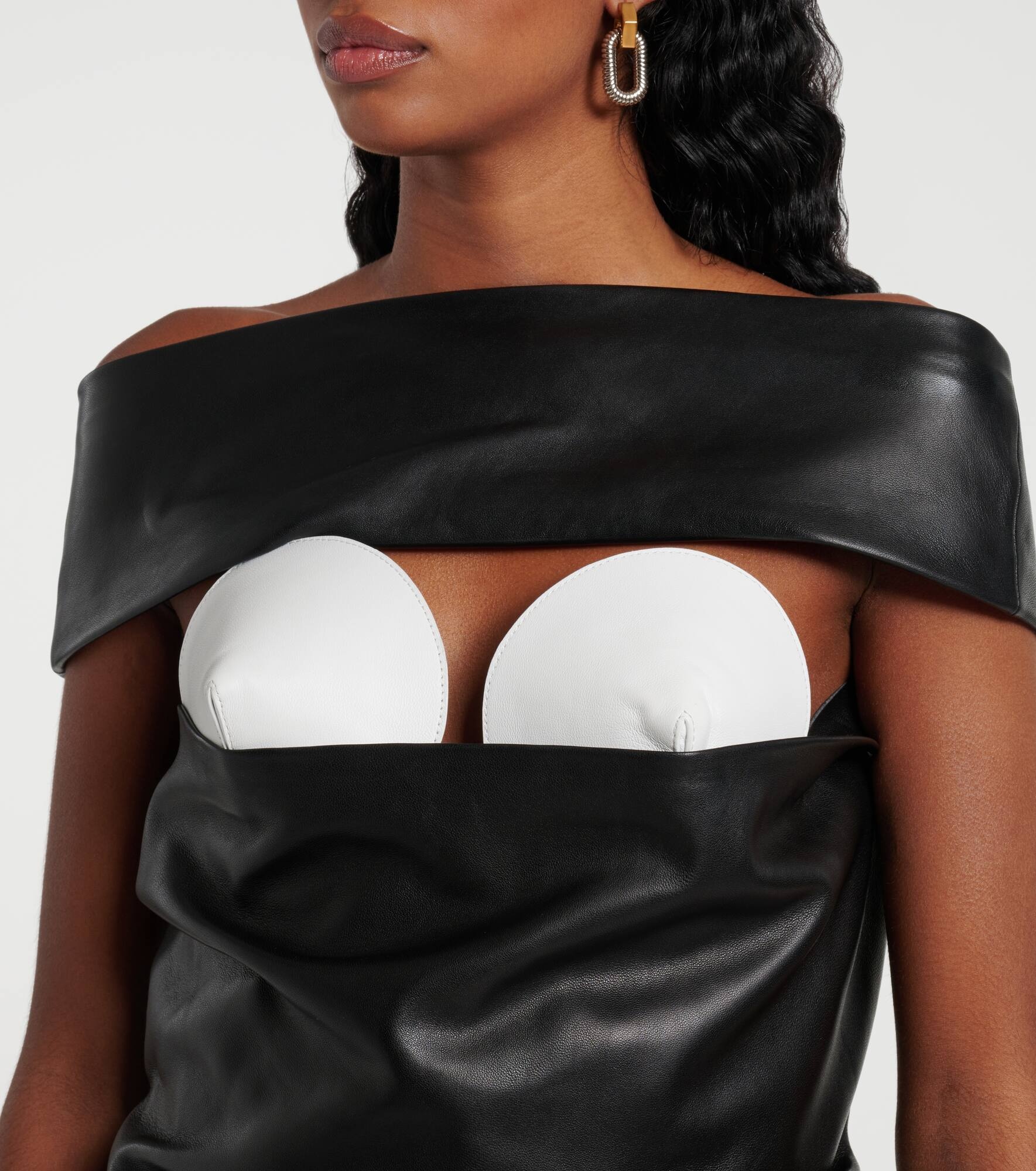 Cutout draped leather cocktail dress - 4